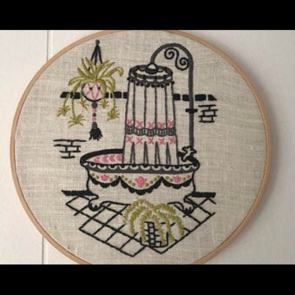 Hand embroidered vintage bathroom picture